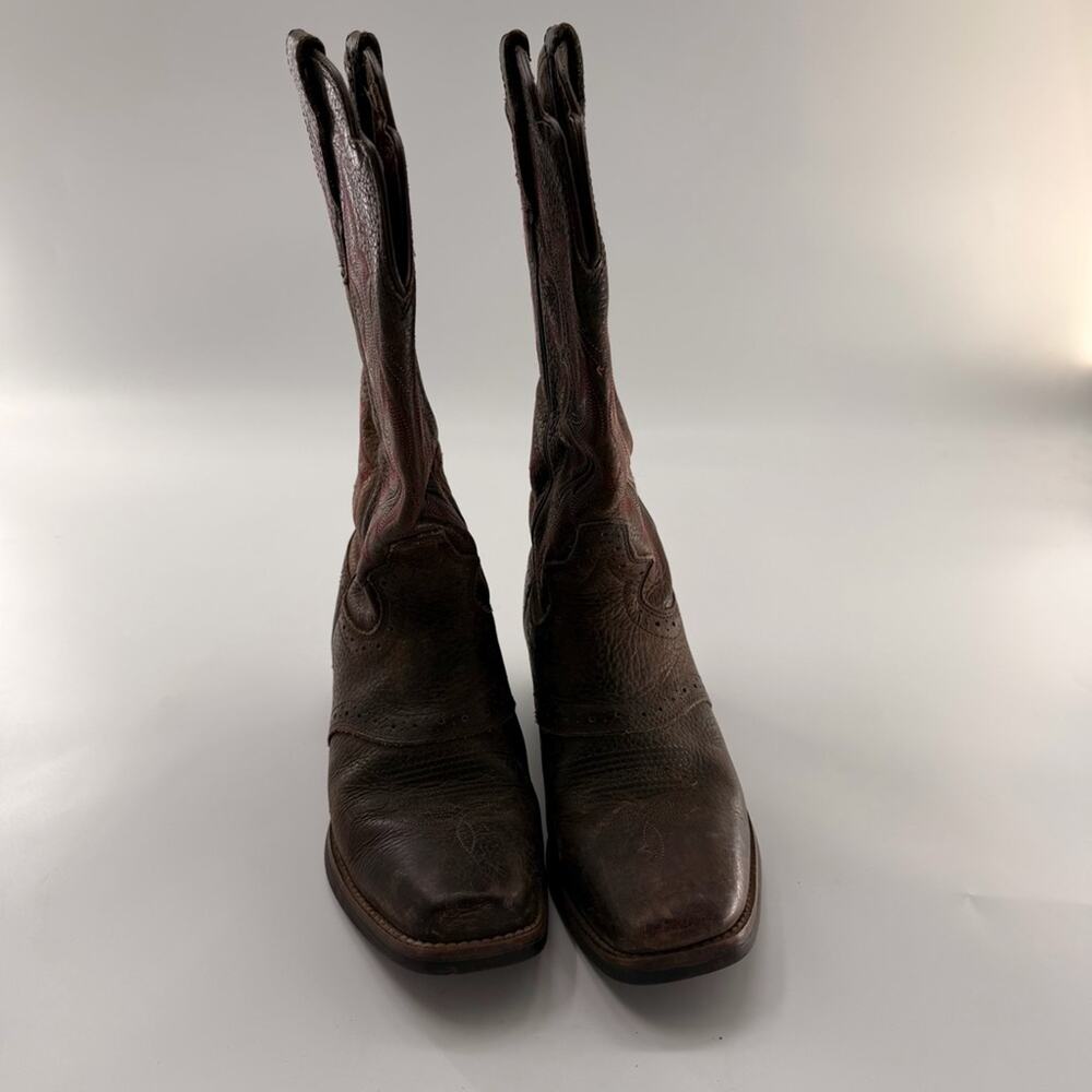 Justin Boots Women’s QuickDraw Western Boots in Chocolate Brown Pink Stitching - Picture 13 of 14